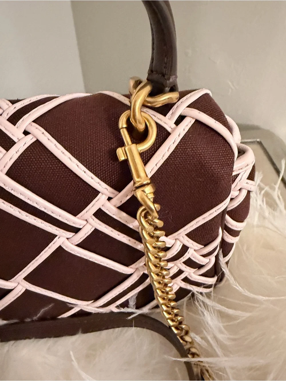 Tory Burch Small Kira top handle Woven Canvas Convertible Shoulder Bag
